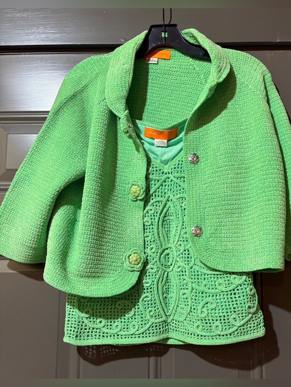 Cynthia Steffe Bright Green Crochet Top & Jacket Set - Charming 2-Piece